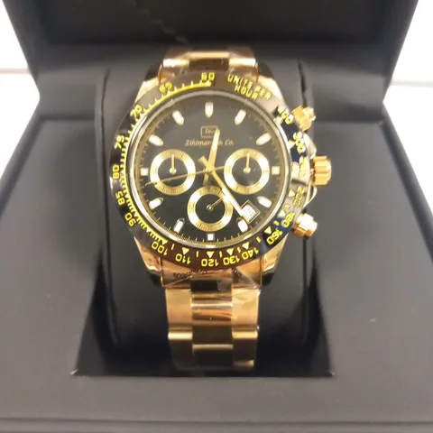 MENS ZIHLMANN & CO Z400 WATCH β CHRONOGRAPH MOVEMENT β GOLD COLOUR STAINLESS STEEL STRAP β GREEN DIAL β 3ATM WATER RESISTANT