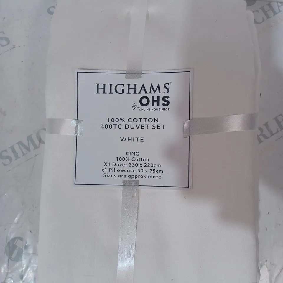HIGHAMS 100% COTTON 400TC DUVET SET IN WHITE - KING