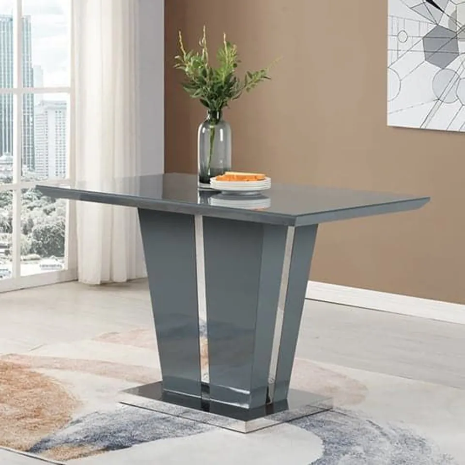 BOXED MEMPHIS SMALL GREY HIGH GLOSS DINING TABLE WITH GLASS TOP (2 BOXES)