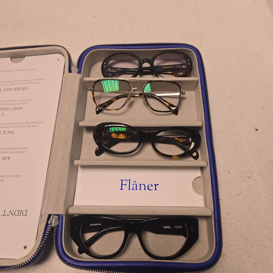 FLÂNER EYEWEAR CASE SET WITH FOUR GLASSES – BLUE ZIP CASE