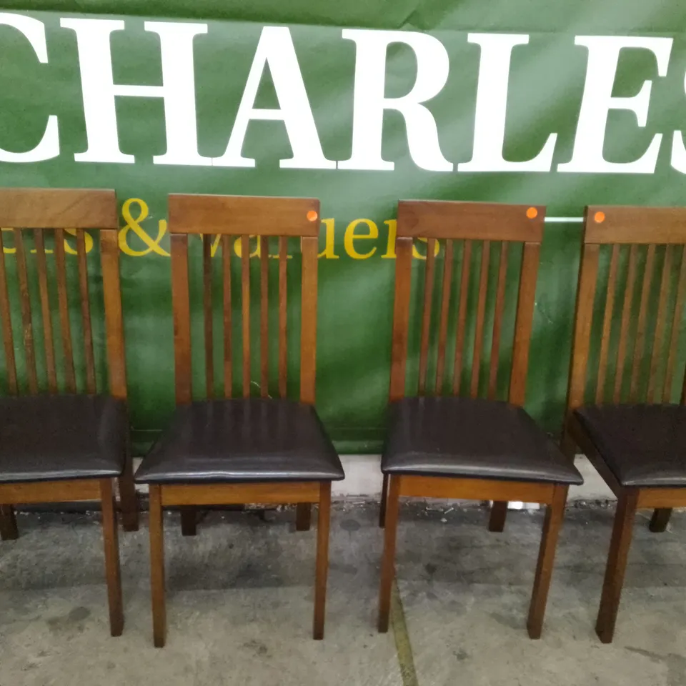 SET OF 4 NEW OXFORD DARK WOOD DINING CHAIRS (BLACK LEATHER SEAT PAD)