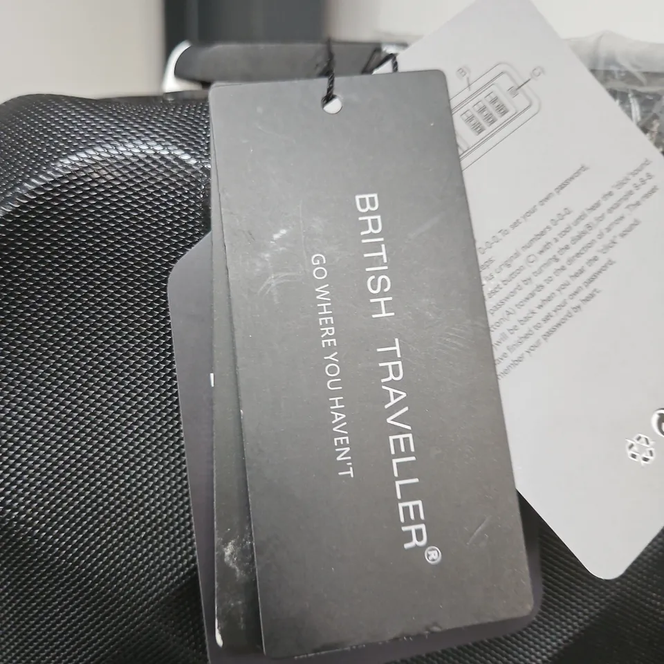 BRITISH TRAVELLER 20\" BLACK SUITCASE WITH FOUR SPINNER WHEELS