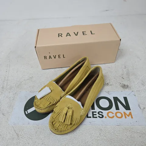 RAVEL ATLEY MUSTARD SUEDE TASSEL LOAFERS, UK 5 (EUR 38)