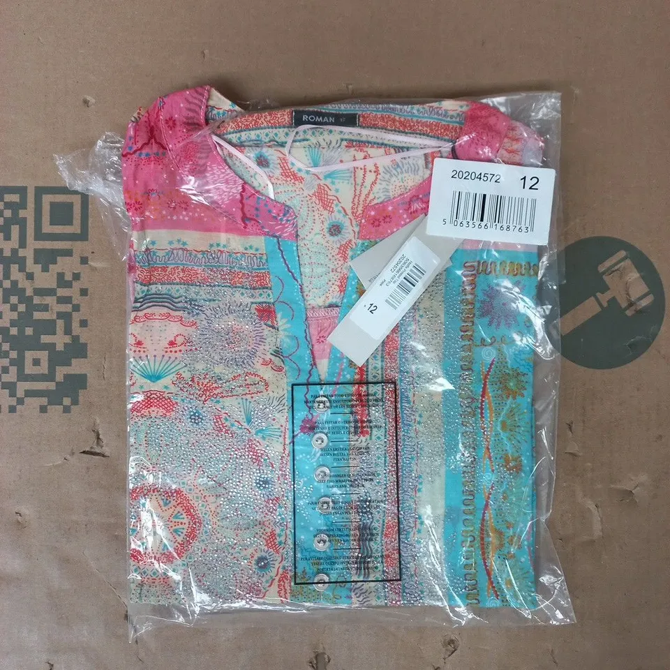 BAGGED ROMAN HOTFIX PRINTED TOP IN PINK/MULTI SIZE 12