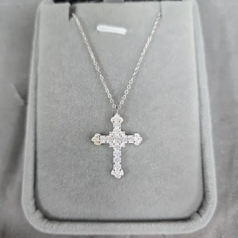 STERLING SILVER CROSS PENDANT NECKLACE, 925, WITH CLEAR STONES