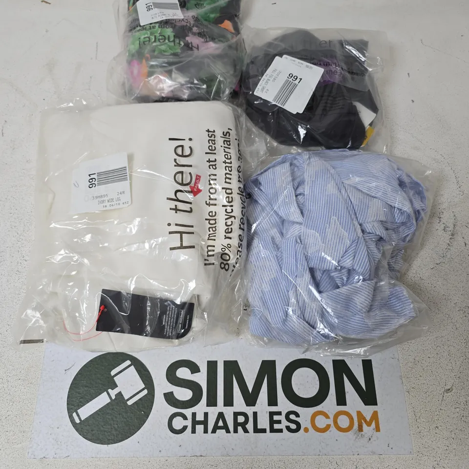 APPROXIMATELY 22 ASSORTED CLOTHING ITEMS IN VARIOUS SIZES, STYLES & SIZES TO INCLUDE MULTI PLERMO SWIMSUIT, IVORY WIDE LEG TROUSERS, FULLL FOG BLACK SHORTS, ETC - COLLECTION ONLY 
