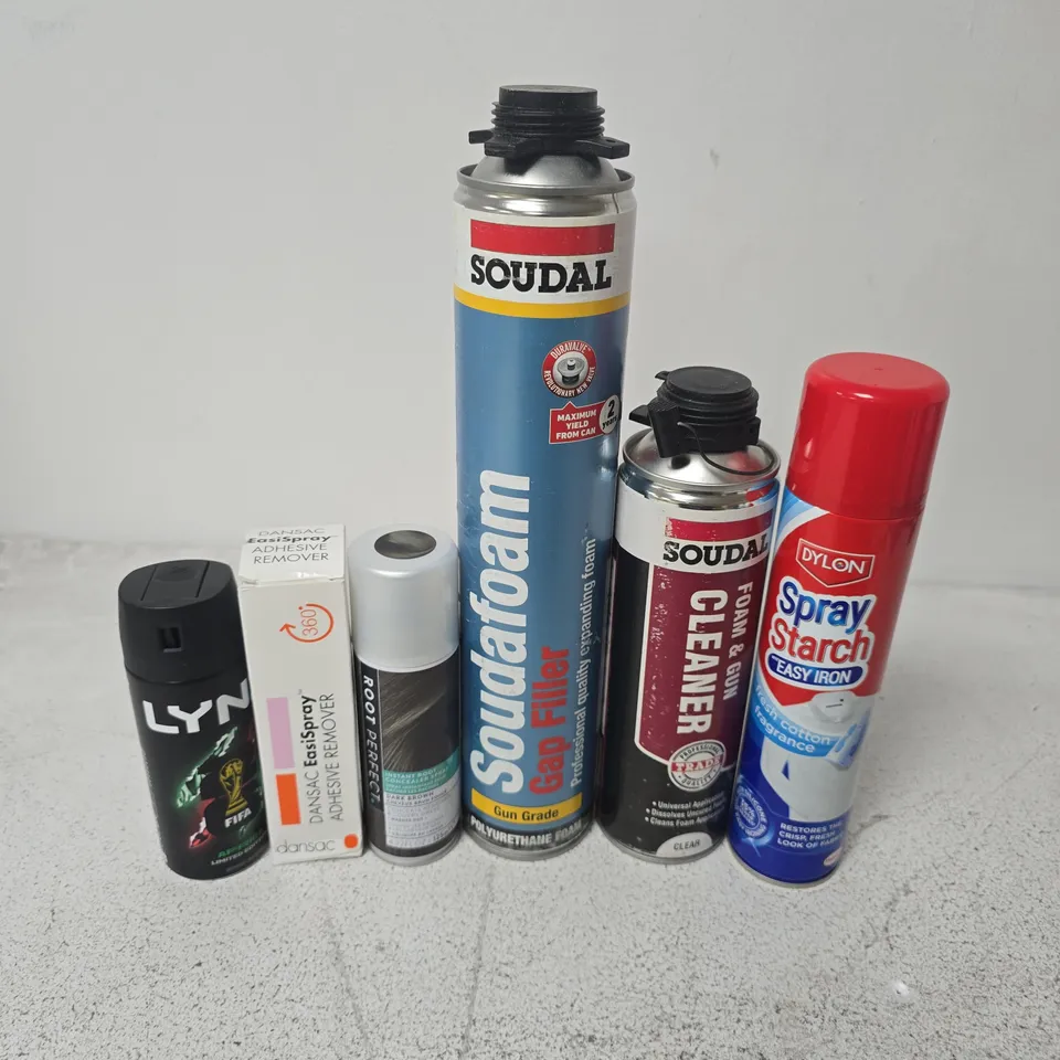 APPROXIMATELY 15 ASSORTED AEROSOLS TO INCLUDE DYLON SPRAY STARCH, SOUDAL SOUDAFOAM GAP FILLER, LYNX AFRICA, ETC - COLLECTION ONLY