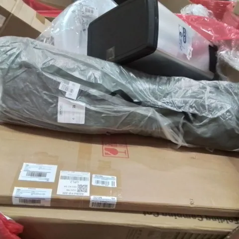 PALLET CONTAINING VARIOUS ASSORTED BOXED HOUSEHOLD ITEMS TO INCLUDE: FOLDING CAMPING COTS, PEDAL BIN, TOILET SEATS AND LOTS MORE UNMARKED BOXED ITEMS 