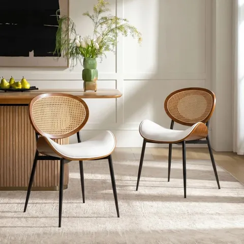 BOXED FLORA CURVED WOOD BACKREST DINING CHAIR SET OF 2