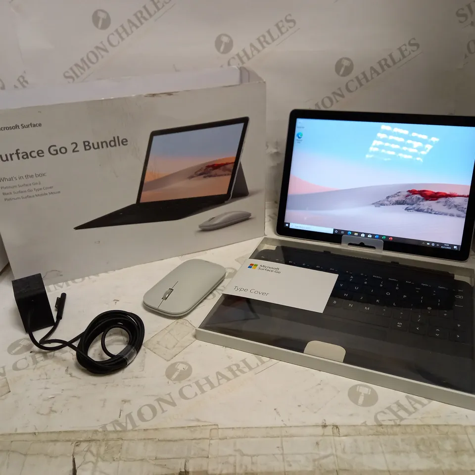 MICROSOFT SURFACE GO 2 BUNDLE WITH PLATINUM SURFACE MOBILE MOUSE, BLACK TYPE COVER RRP £659