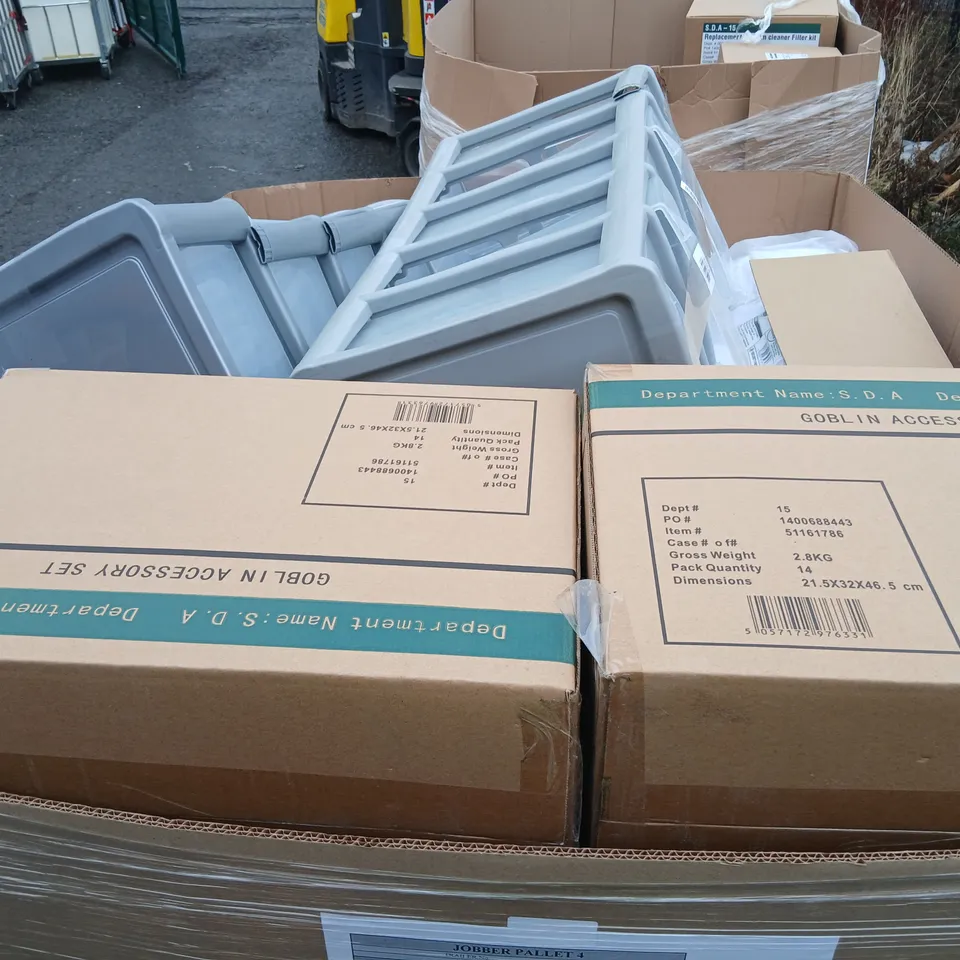 PALLET OF APPROXIMATELY 18 ASSORTED PRODUCTS TO INCLUDE; MOBILE DRAWER UNIT, RIBBED SIDE TABLE, BOUCLE FOOTSTOOL, SWING BIN, BUTLER ANIMATED, RATTAN TOWER, ICE CREAM CART AND PILLOW