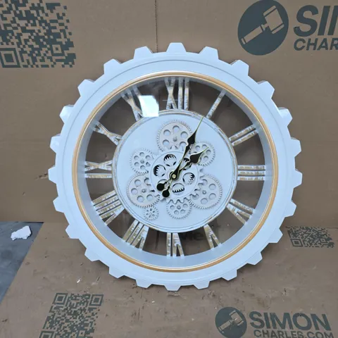 BLISS & BEYOND WHITE GEAR-STYLE WALL CLOCK WITH ROMAN NUMERALS