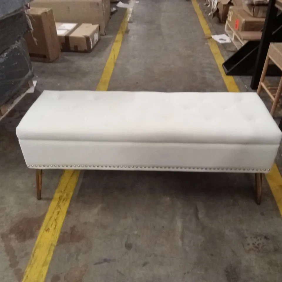 DESIGNER OTTOMAN STORAGE BENCH - CREAM/GOLD