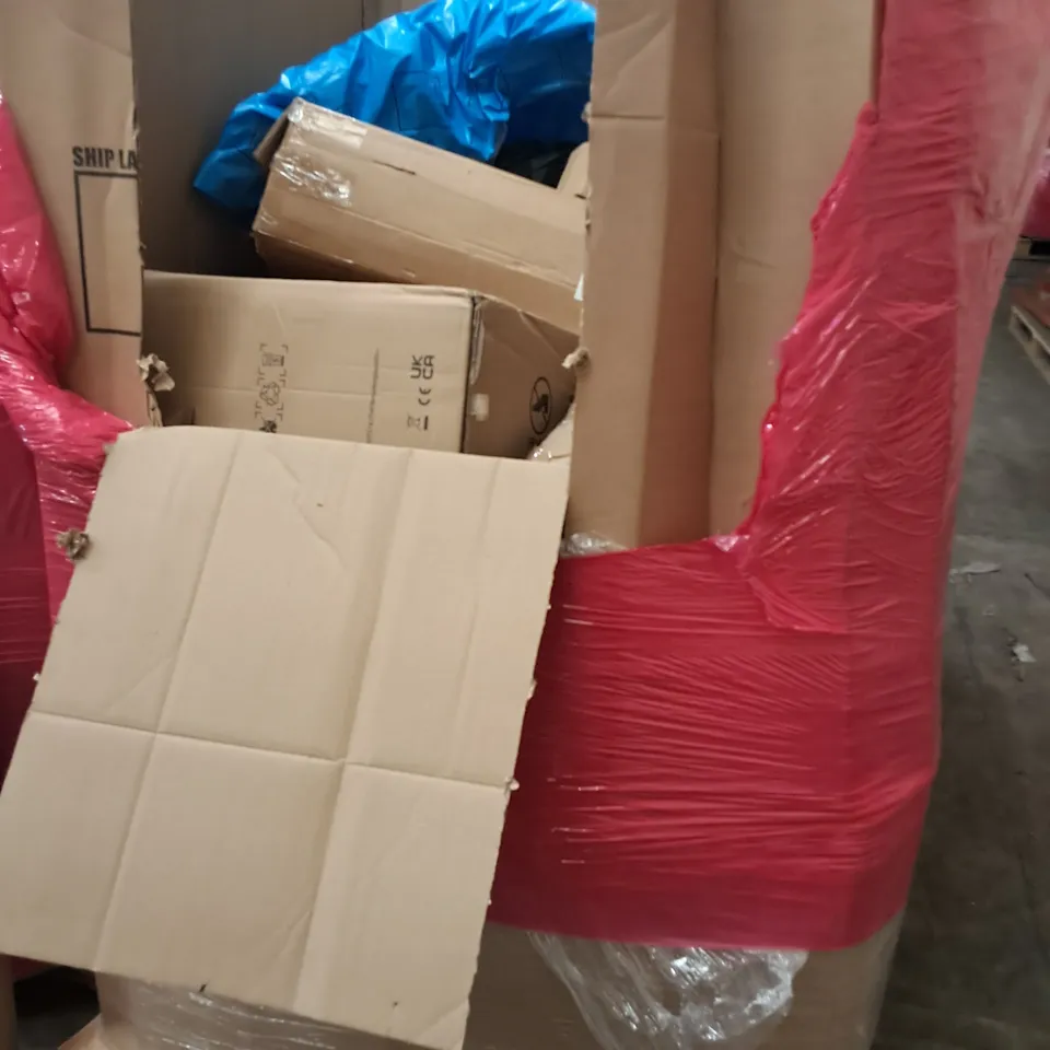 PALLET OF ASSORTED HOUSEHOLD ITEMS TO INCLUDE FISHING TACKLE SETS, SNOW ROOF RAKE AND AIR FRYER OVEN