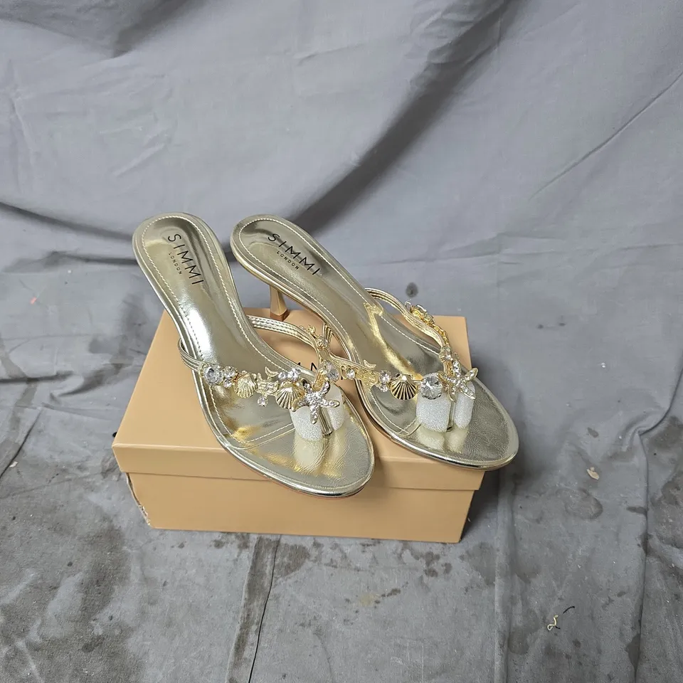 SIMMI LONDON METALLIC SANDALS WITH CRYSTAL EMBELLISHMENTS – HEELED SANDALS (UK SIZE 5)