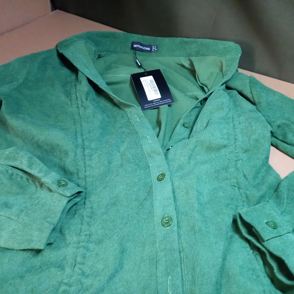 PLT KHAKI CORD DOUBLERUCHED DETAIL SHIRT DRESS - SIZE 8