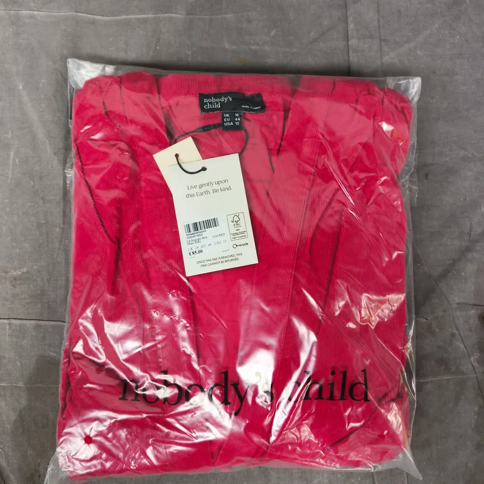 BAGGED NOBODY'S CHILD LONG SLEEVE STARLIGHT MINI DRESS IN CORD RED SIZE UK 16