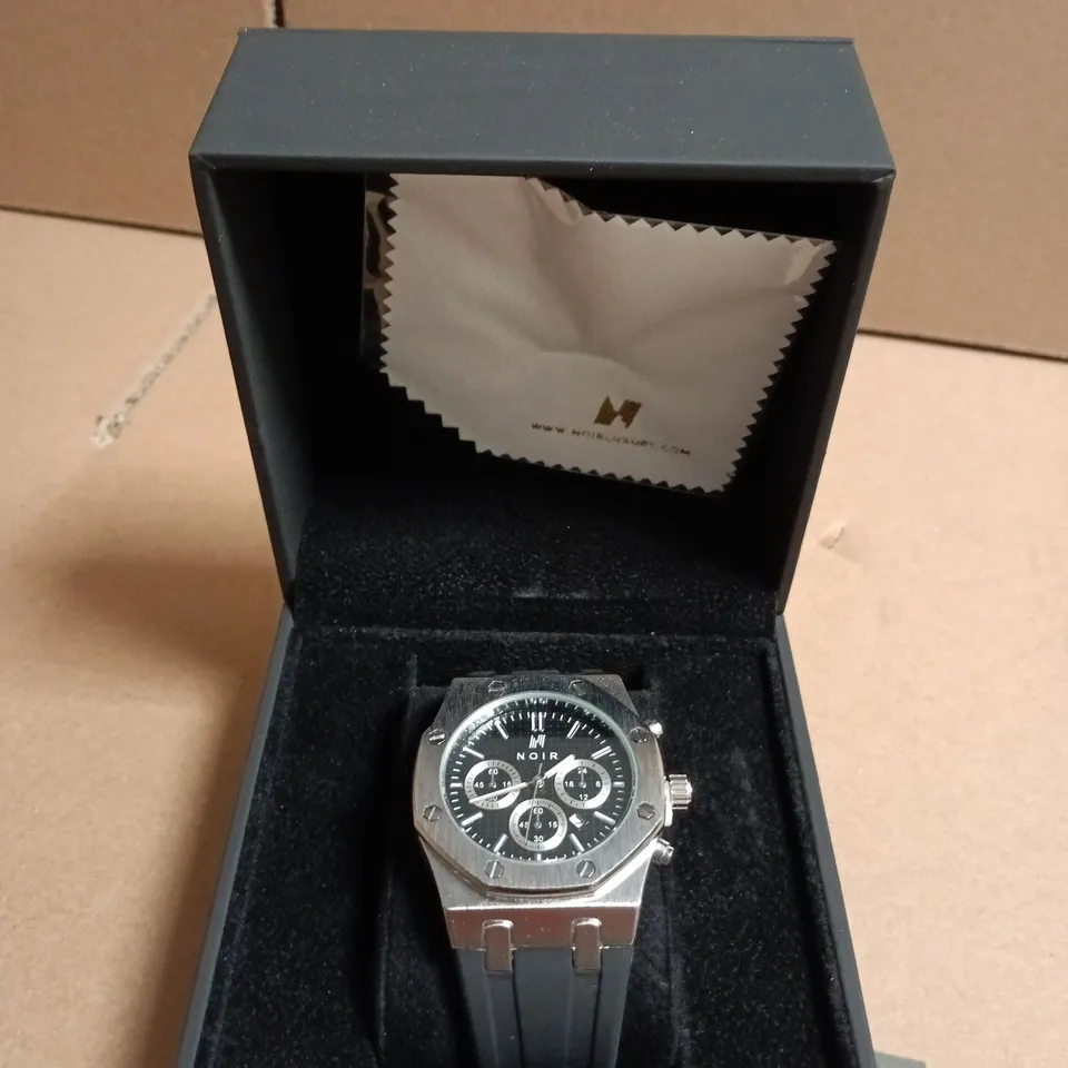 NOIR CHRONOGRAPH WATCH – STEEL CASE, BLACK DIAL, BOXED 