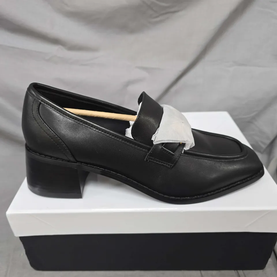 BOXED PAIR OF KURT GEIGER KINGSLEY HEEL LOAFERS IN BLACK - SIZE 41