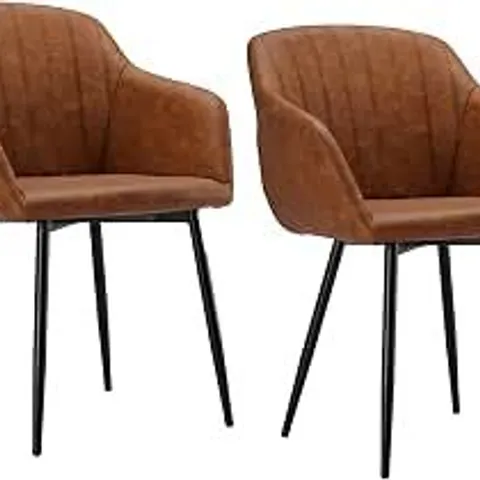 BOXED DINING CHAIRS SET OF 2 PU LEATHER ARMCHAIR WITH METAL LEGS KITCHEN CHAIRS, BROWN