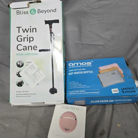 APPROXIMATELY 15 ASSORTED HOUSEHOLD PRODUCTS TO INCLUDE CORDLESS SHAVER, HOT WATER BOTTLE, TWIN GRIP CANE ETC 