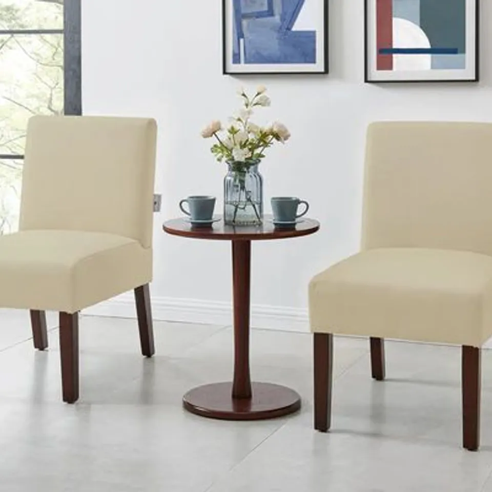 BRAND NEW BOXED PAOLA 2 CHAIRS & SIDE TABLE SET - BEIGE (1 BOX)