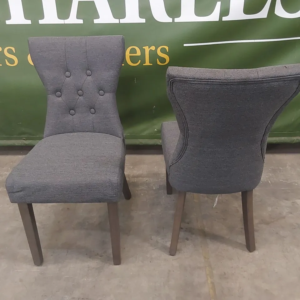 SET OF 2 BEWLEY SLATE GREY FABRIC BUTTON BACK DINING CHAIRS 