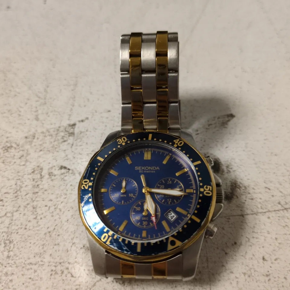 SEKONDA TWO-TONE STAINLESS STEEL CHRONOGRAPH WATCH WITH BLUE DIAL