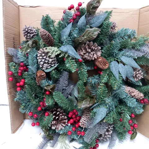 DESIGNER PRE-LIT RED BERRY CHRISTMAS WREATH - 80 CM