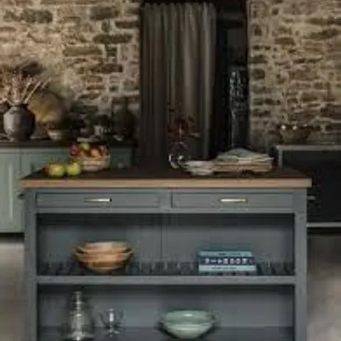 BOXED WALCOTE KITCHEN ISLAND FOREST GREEN WOOD 