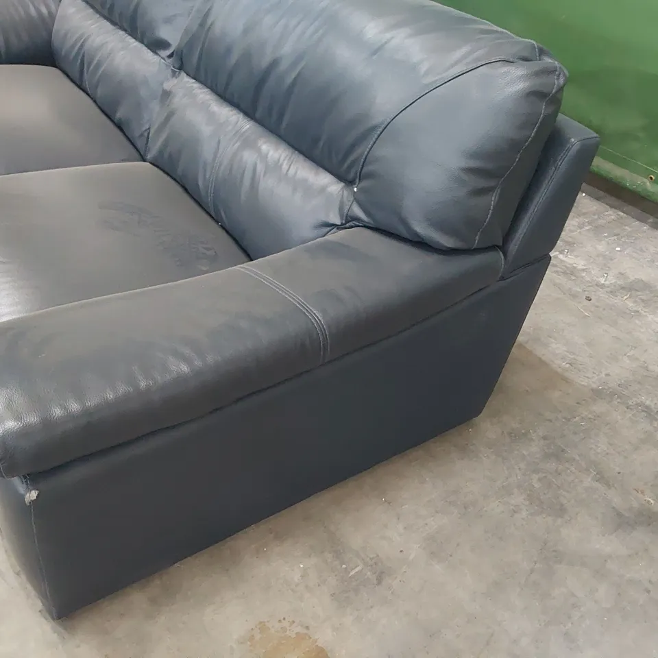 DESIGNER THREE SEATER SOFA STEEL BLUE LEATHER 