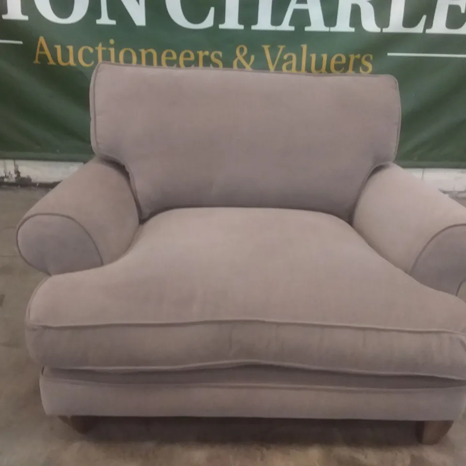 QUALITY BRITISH DESIGNER LOUNGE CO. BRIONY SNUGGLER ARMCHAIR LAVENDER PLUSH FABRIC 