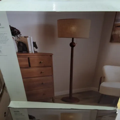 BOXED DORMA GRACE FLOOR LAMP WOODEN BASE WITH NATURAL SHADE
