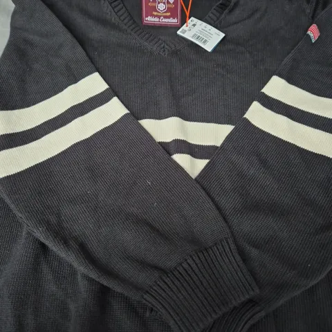SUPERDRY OVERSIZED STRIPED V-NECK SWEATER – CHARCOAL, UK XL