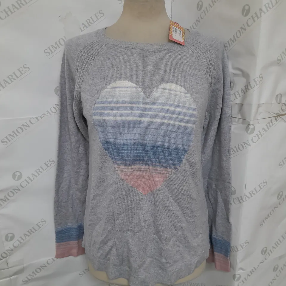 THE WHITE STUFF OMBRE HEART JUMPER GREY MULTI SIZE 8