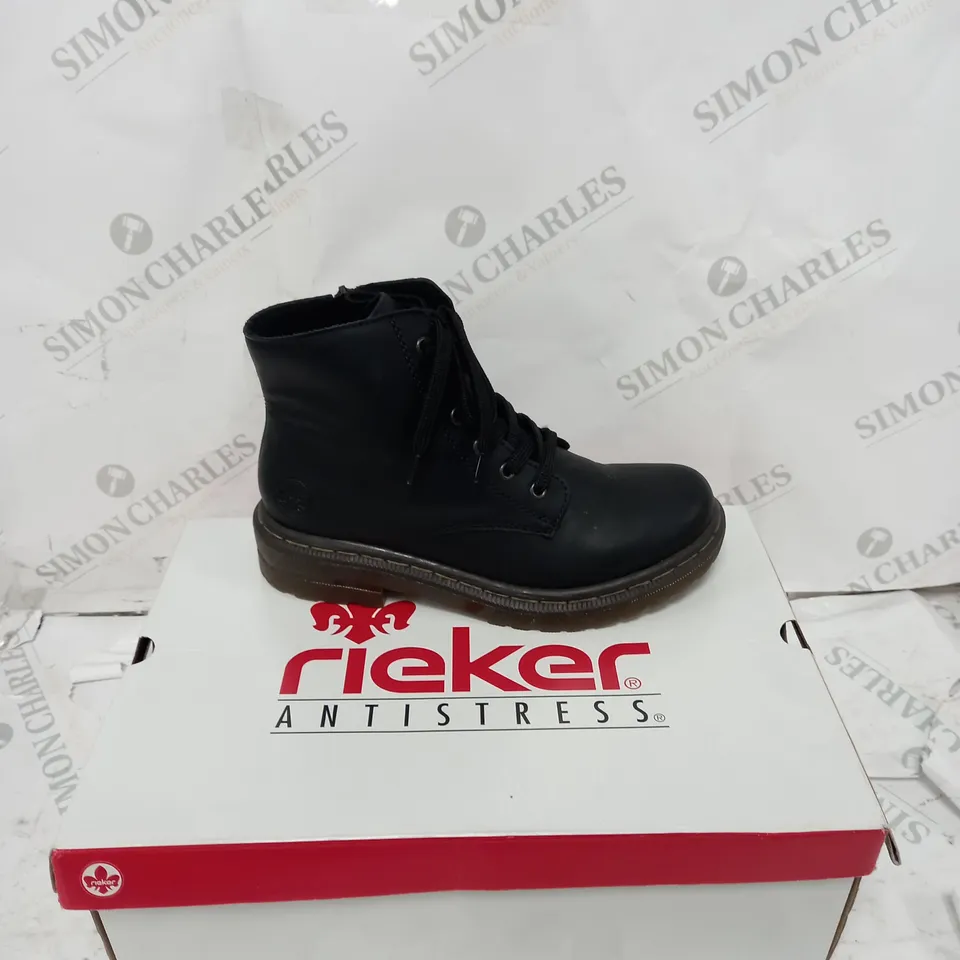 RIEKER LACE ANKLE BOOT BLACK SIZE 6 - BOXED 