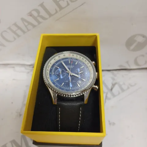 BOXED SEKONDA WATCH - JAPAN MOVEMENT - STAINLESS STEEL BACK - LEATHER STRAP - WATER RESISTANT 50M.