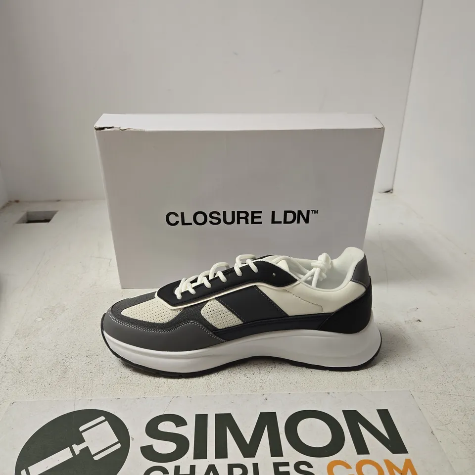 CLOSURE LDN TRAINERS – GREY/WHITE/BLACK – BOXED - UK 10