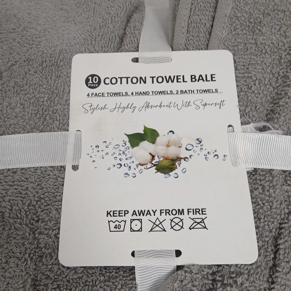 COTTON TOWEL BALE – 10-PIECE GREY BATH TOWEL SET