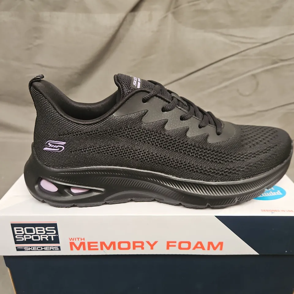 BOXED PAIR OF SKECHERS BOBS SPORT BLACK TRAINERS -  SIZE 7