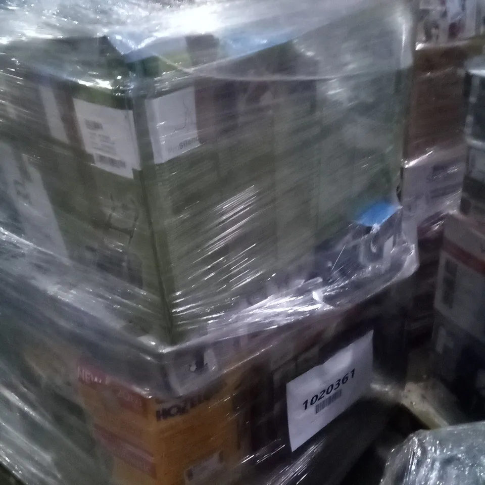 PALLET OF APPROXIMATELY 18 ASSORTED ELECTRICAL ITEMS TO INCLUDE LAWNMOWERS, GARDEN PIPES , BAND SAW 
