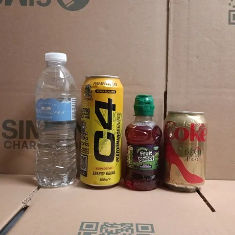 APPROXIMATELY 10 ASSORTED FOOD AND DRINK ITEMS TO INCLUDE C4, FRUIT SHOOT, ETC