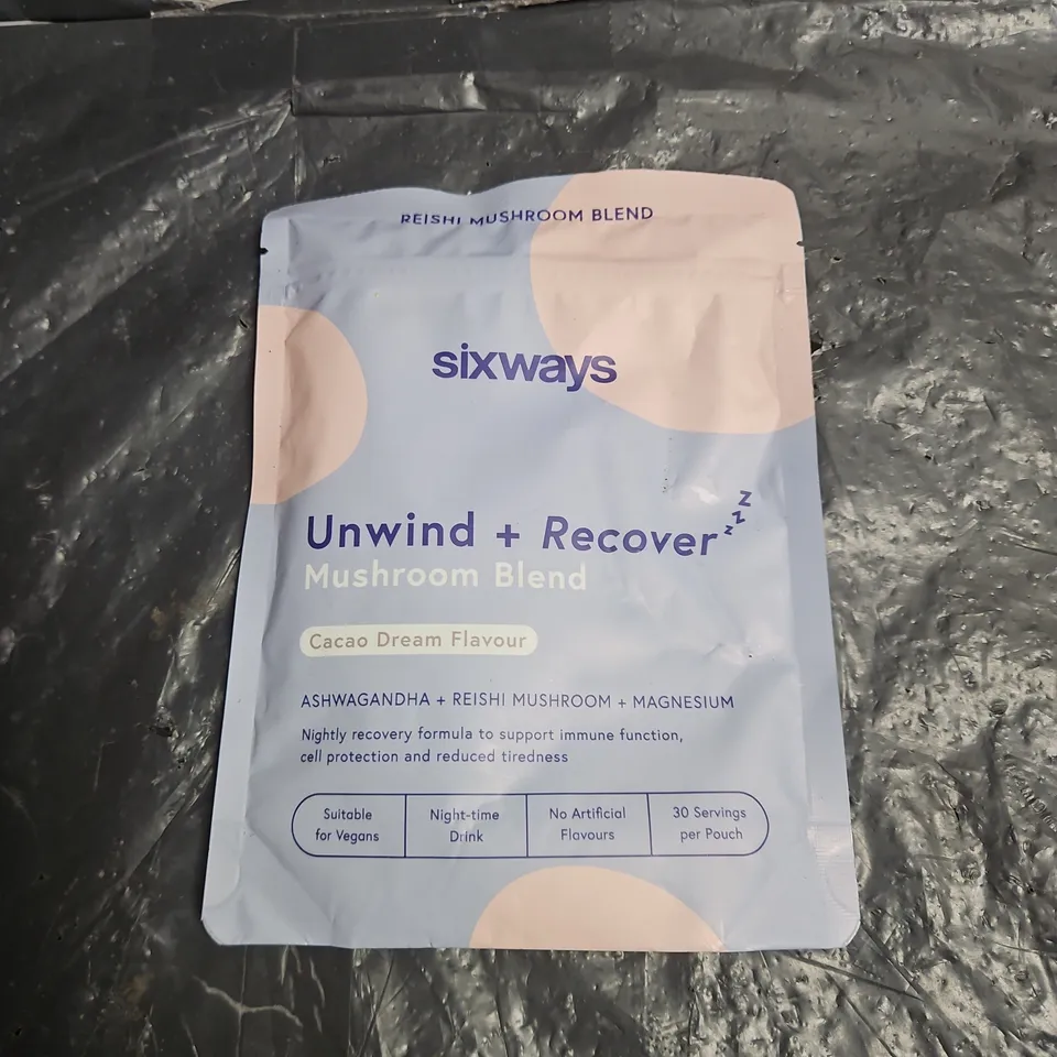 SEALED SIXWAYS UNWIND + RECOVER MUSHROOM BLEND – CACAO DREAM FLAVOUR, 150G