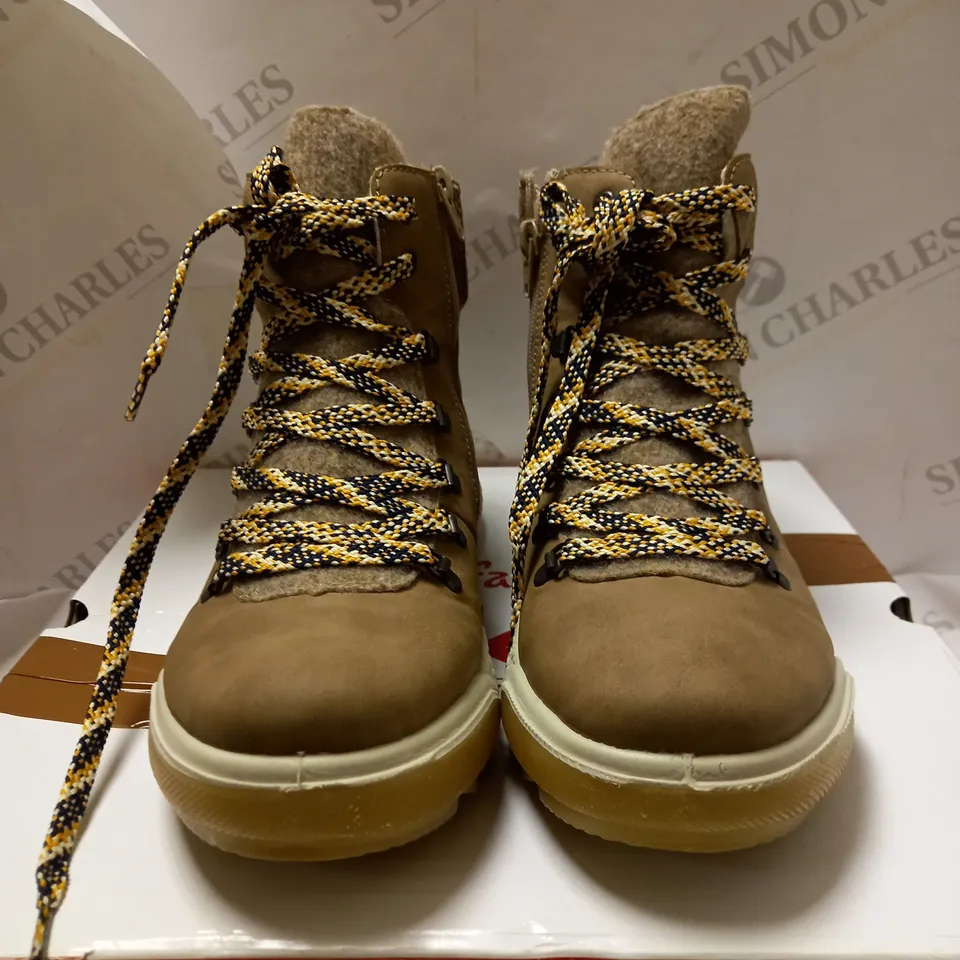 RIEKER WATER RESISTANT LACE UP TAUPE BOOTS - SIZE 6.5