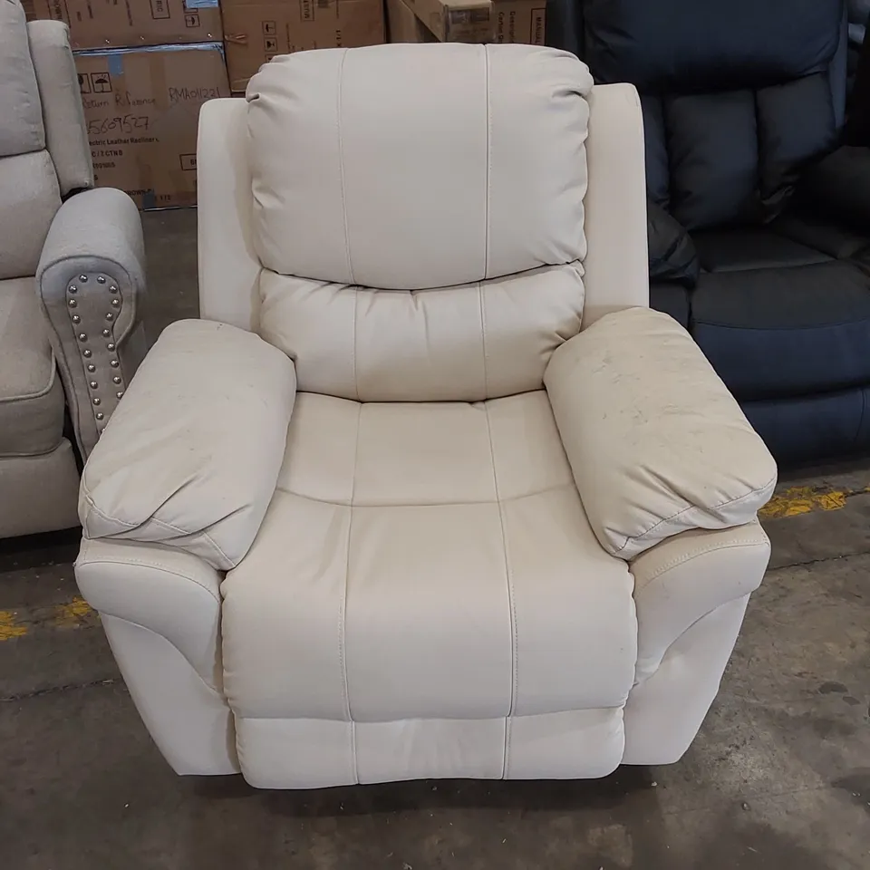 DESIGNER FAUX LEATHER POWER RECLINING CHAIR - CREAM