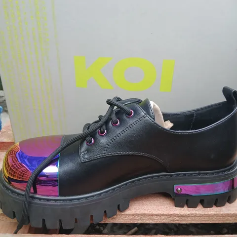 KOI SHELOB RAINBOW METAL TOE CAP LACE-UP SHOES, BLACK – UK 6