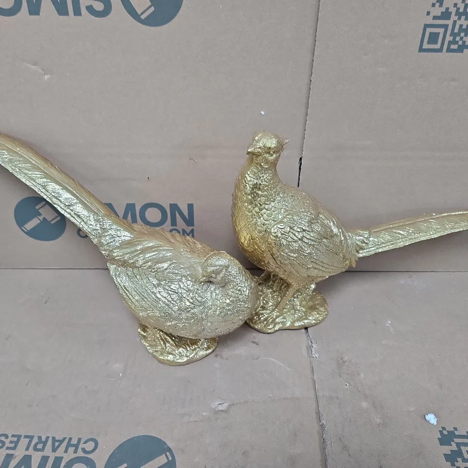 GOLD GLITTER PHEASANT ORNAMENTS (SET OF 2)