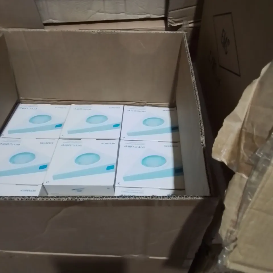 PALLET OF APPROXIMATELY 60 ASSORTED EMCOLITE LIGHTING TO INCLUDE - AR111 DOWNLIGHT , GX53 SURFACE TRIANGLE ETC ETC COLLECTION ONLY