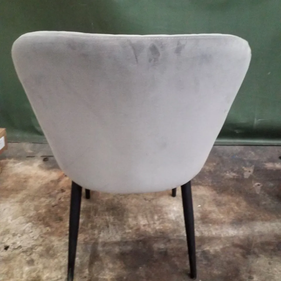GREY VELVET DINING CHAIR WITH BLACK METAL LEGS