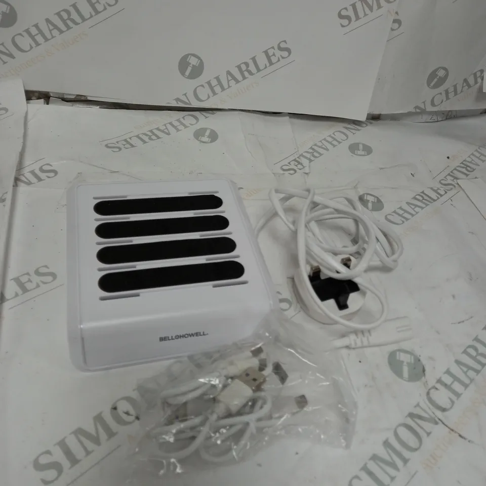 BELL & HOWELL MULTI DEVICE USB CHARGING STATION WITH 4 USB PORTS AND 4 CABLES